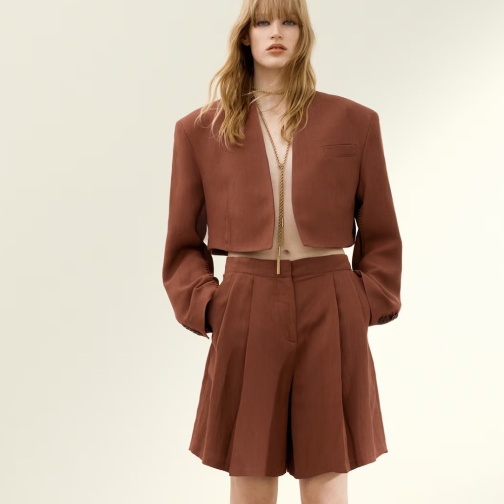 NWT H&M STUDIO COLLECTION CROPPED LINEN-BLEND BLAZER (Size XL) - Picture 1 of 9